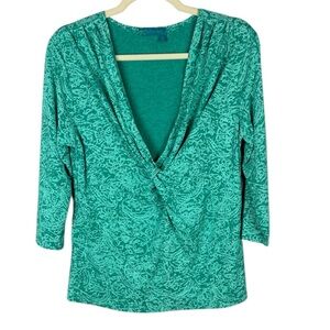 Fresh Produce Turquoise Patterned Wrap 3/4 Sleeve Blouse Size Medium